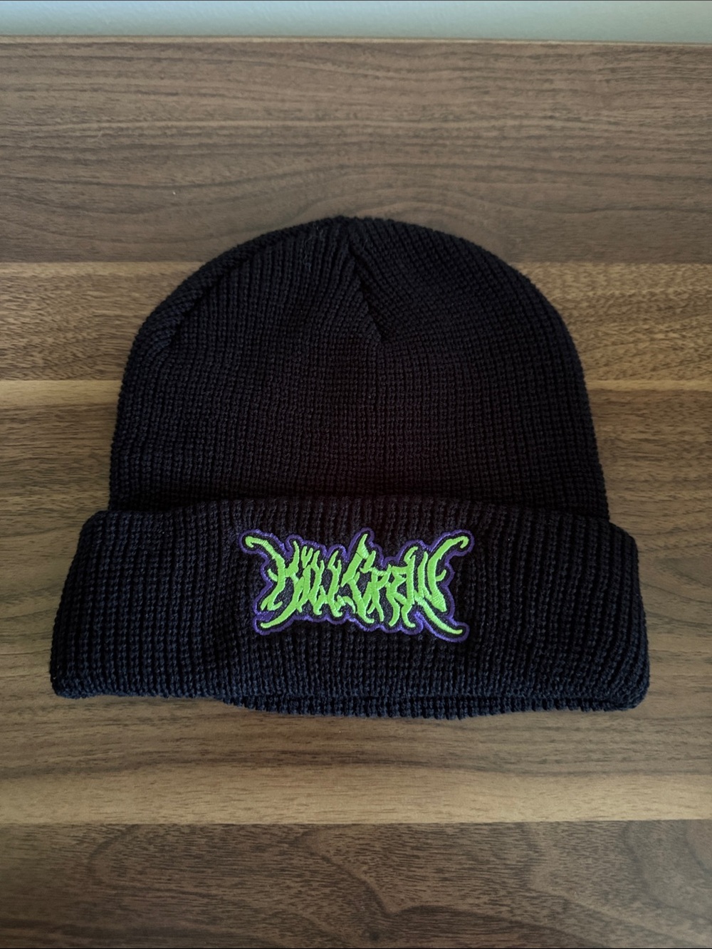 Kill Crew - Black Knit Beanie with Neon Green & Purple Embroidered Patch